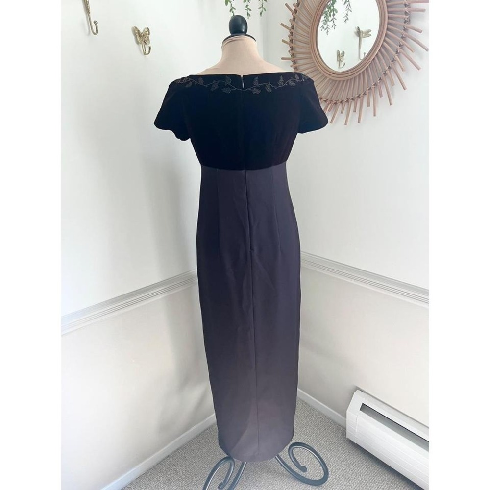 Vintage Liz Claiborne Brown Velvet Embroidered Evening Gown Wedding Dress - Picture 3 of 8